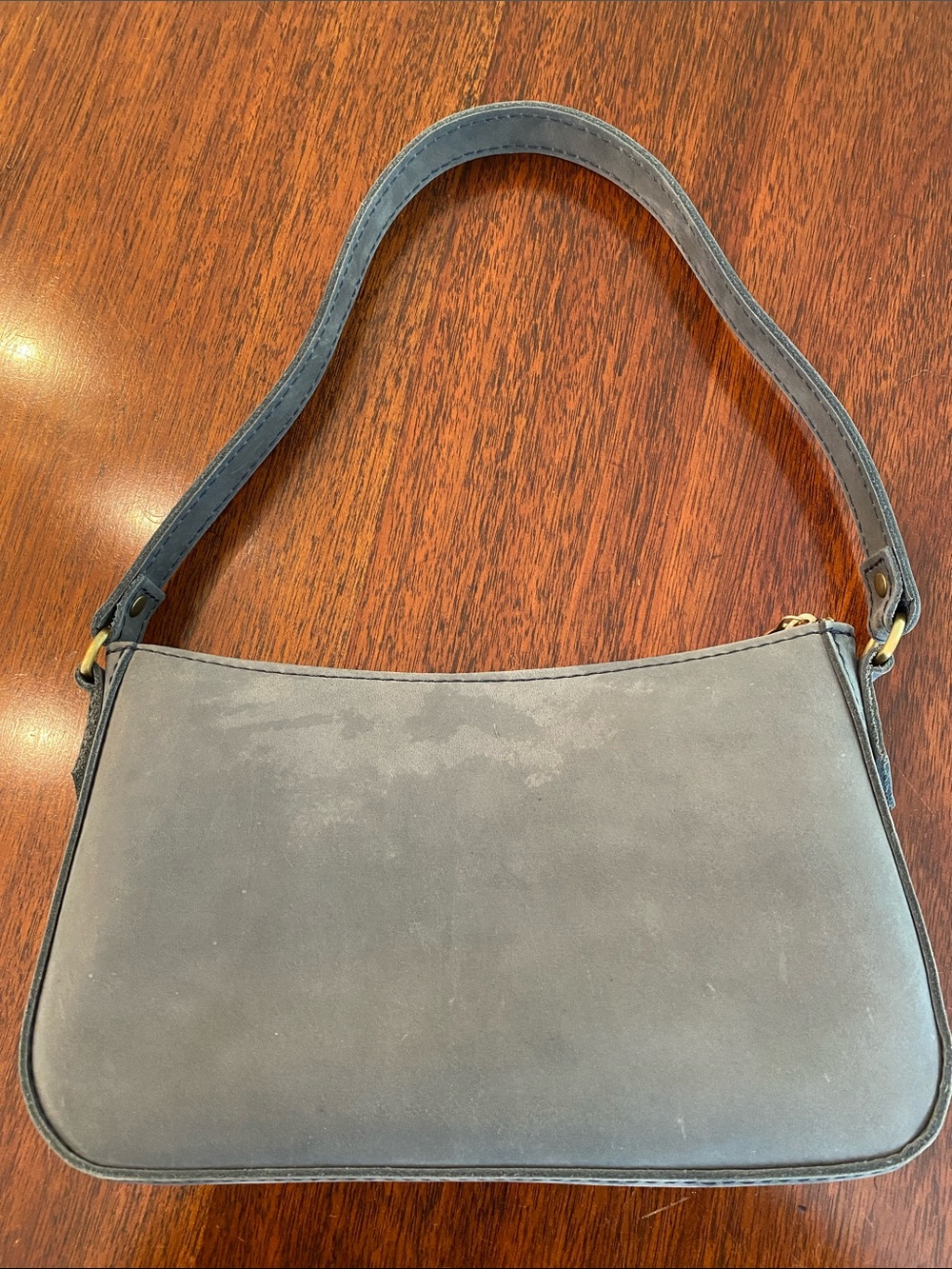Portland Leather Goods Discontinued Blue Gray Storm Suede Shoulder Bag Purse - Picture 3 of 14